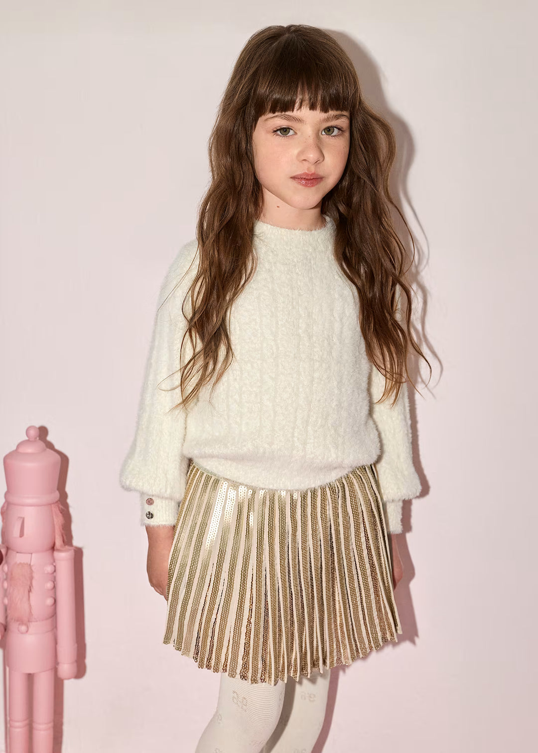 Gold Sequin Pleated Skirt