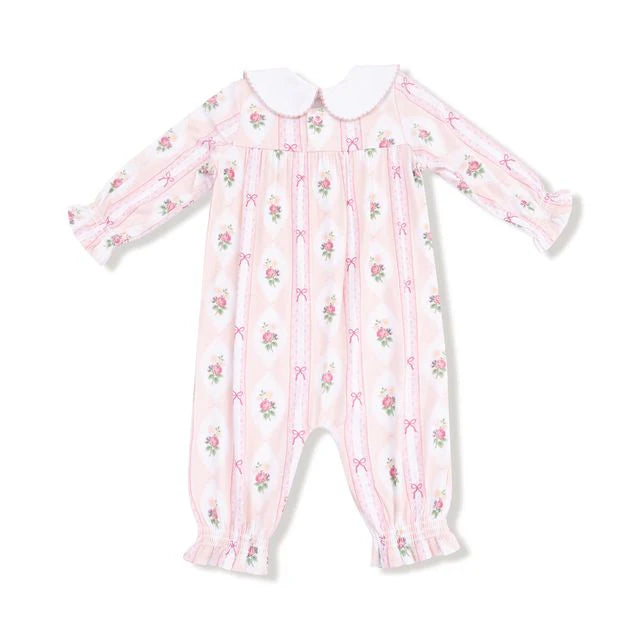 Ogee Lace Floral Smocked Romper with Peter Pan Collar