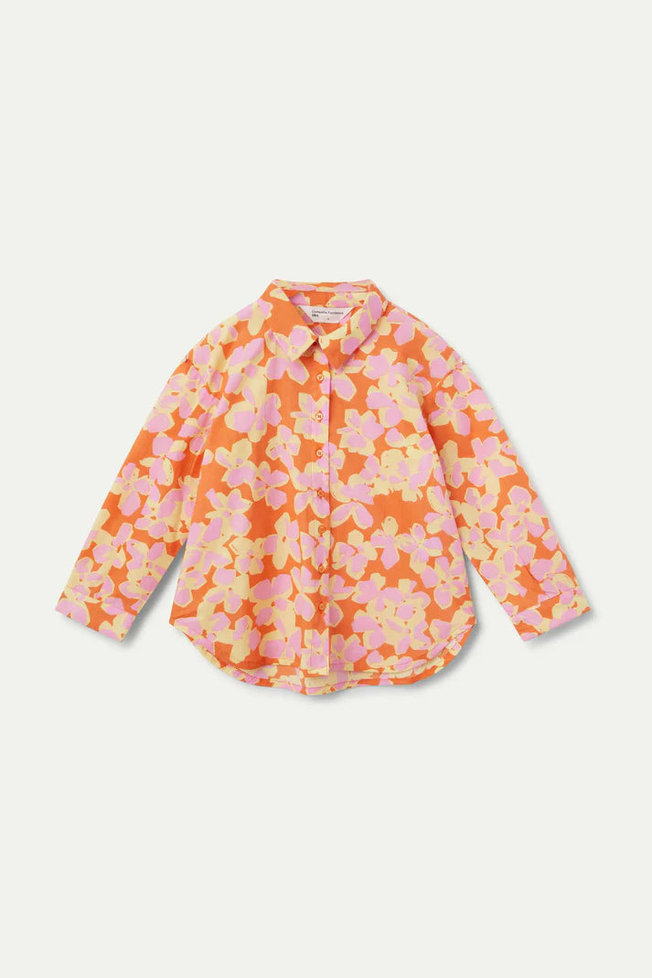 Rubra Orange Printed Shirt Cover Up