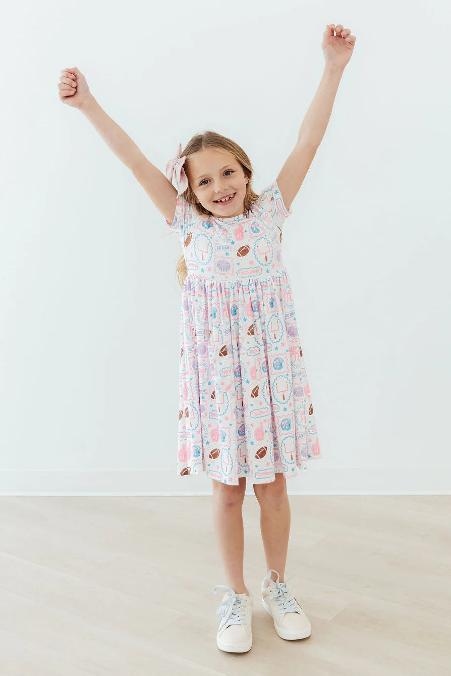 Game Day Girlie Short Sleeve Pocket Twirl Dress
