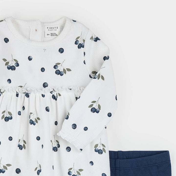 Blueberries Print on Ribbed Dress Set