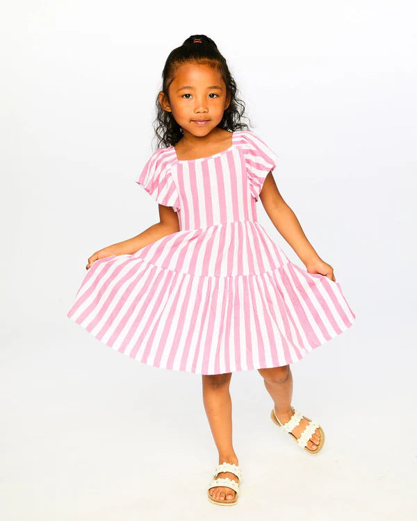 Crinkle Jersey Dress White And Pink Stripes