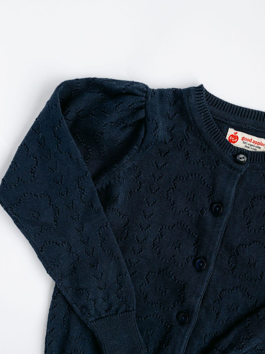 Pointelle Floral Cardigan – Navy