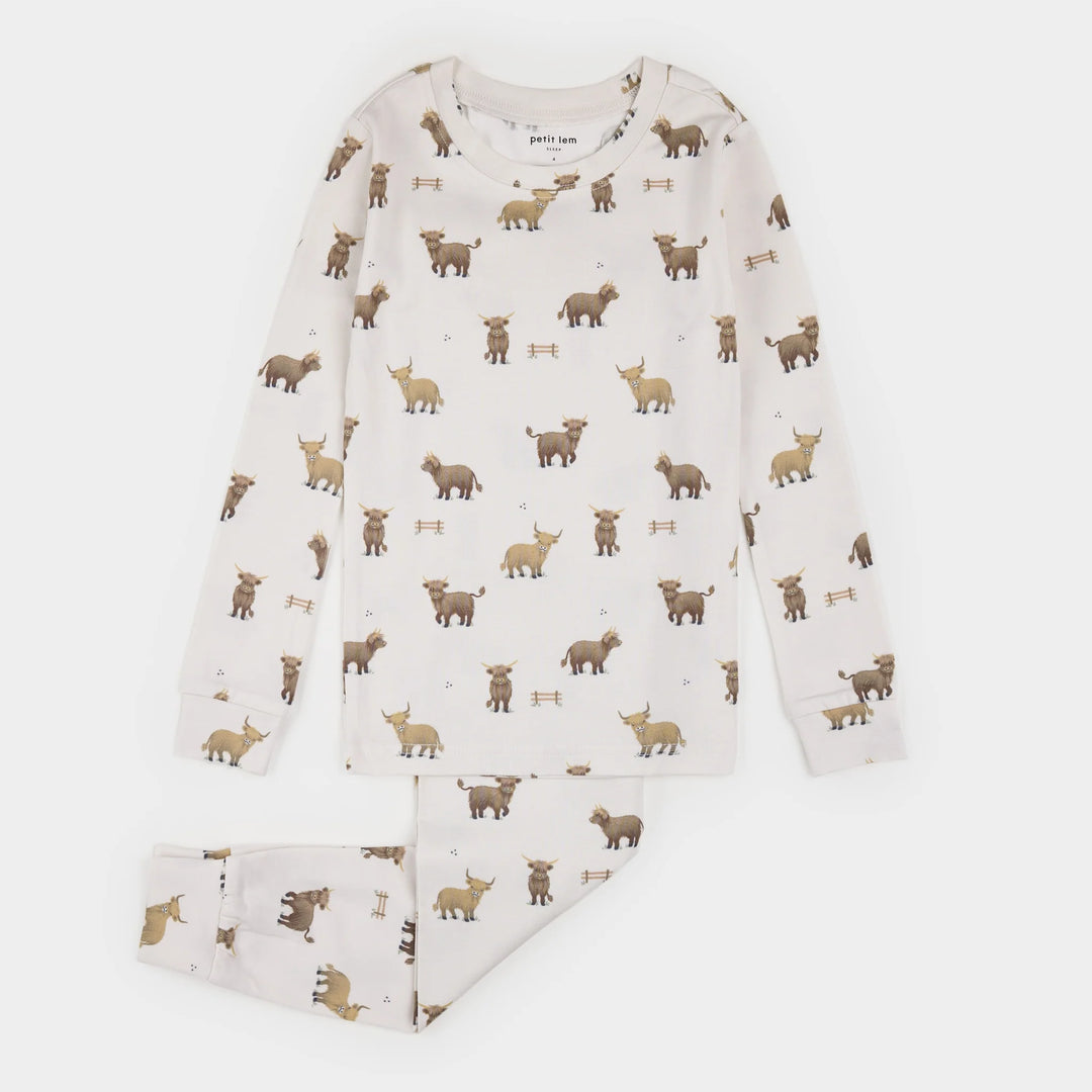 Highland Cow Print on Crème LunaKnit PJ Set