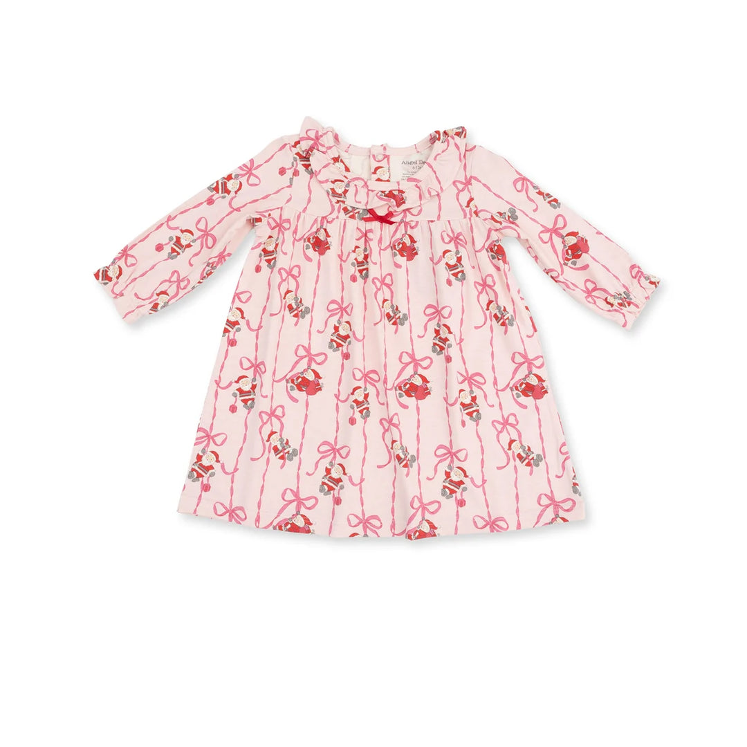 Bows &amp; Santa Longsleeve Gown with Ruffle Collar