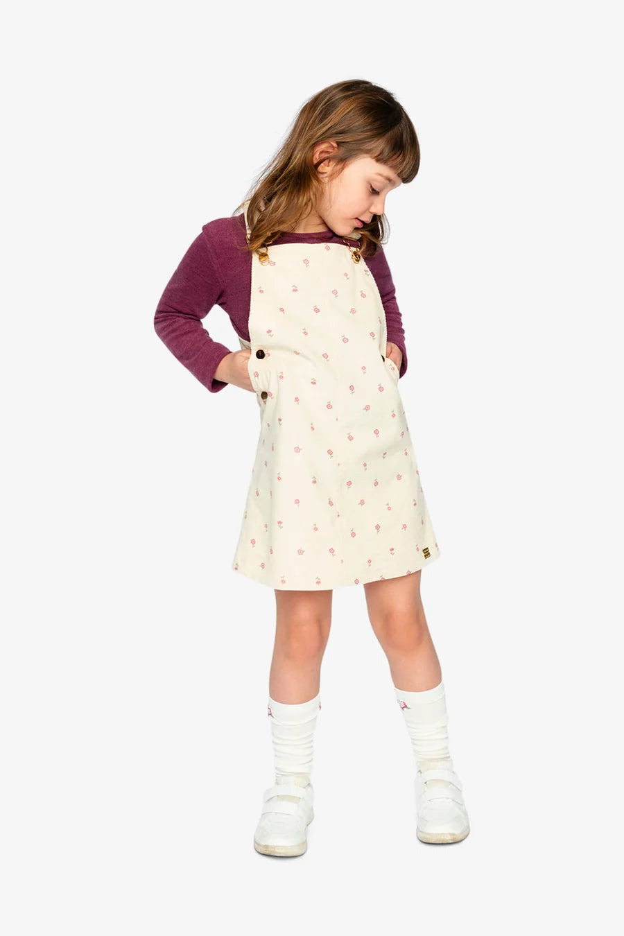 Corduroy Overall Dress Beige Floral