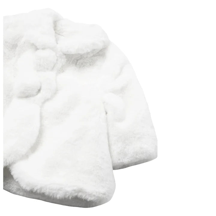 White Pom Faux Fur Baby Coat