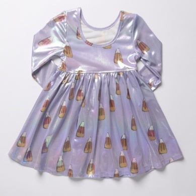 Lamé Steph Dress – Lavender Candy Corn