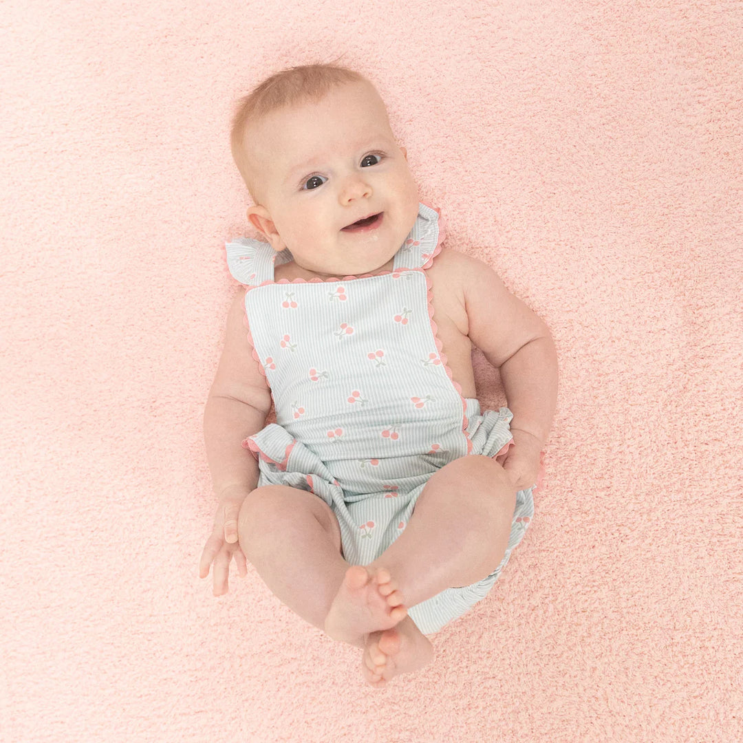 Tiny Cherry Stripe Ric Rac Ruffle Sunsuit