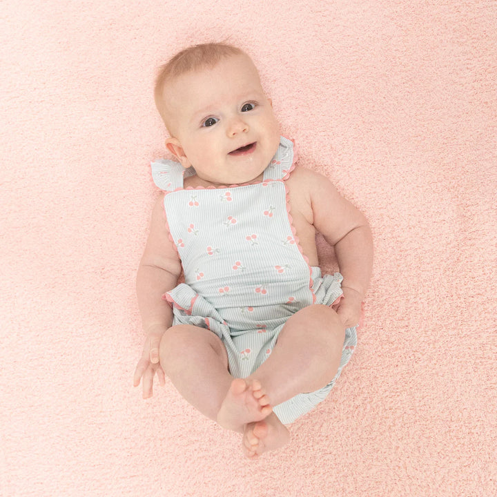 Tiny Cherry Stripe Ric Rac Ruffle Sunsuit