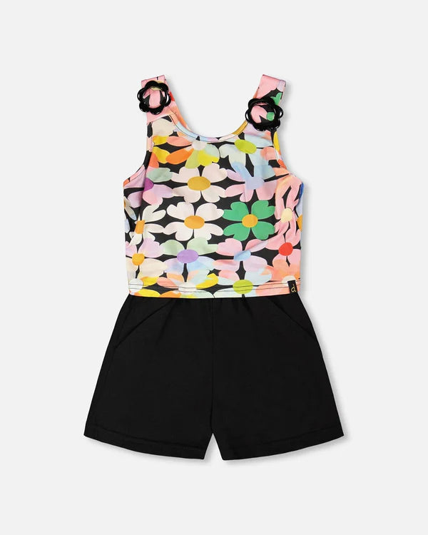 Jersey Jumpsuit Black Printed Flowers