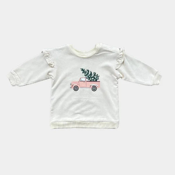 Christmas Tree Truck Ruffle Sweatshirt