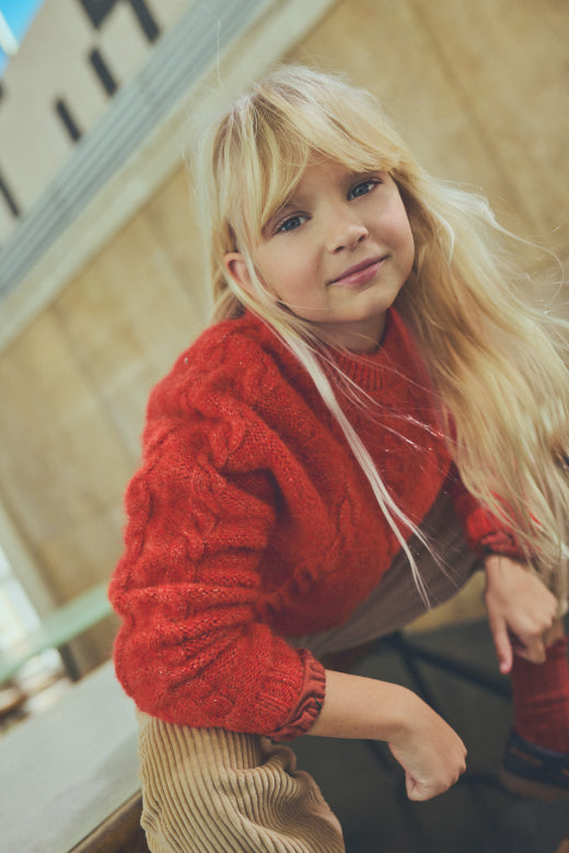 Spicy Orange Shimmer Tricot Knit Sweater