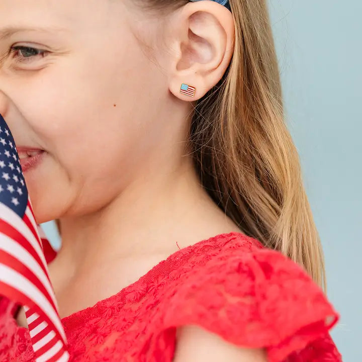 American Flag Stud Earrings - Hypoallergenic, Flat Back