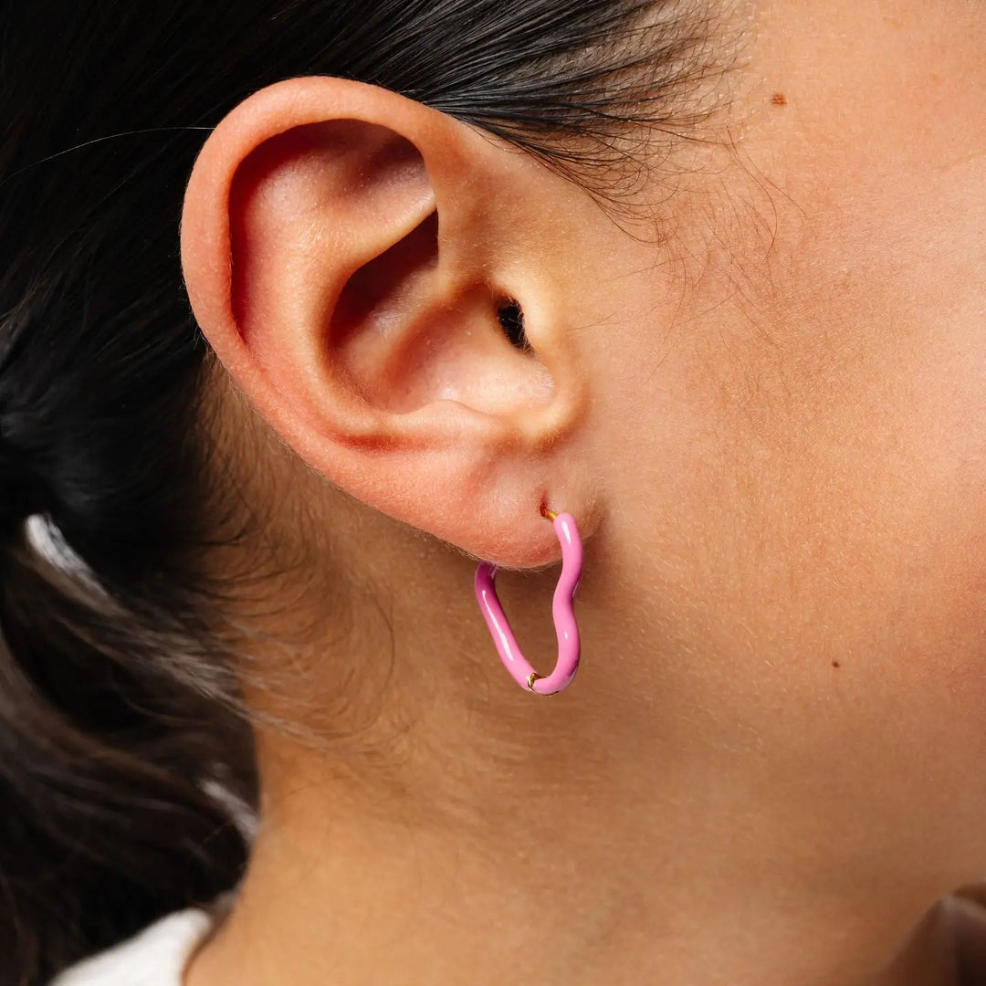 Enamel Heart Hoop Earrings