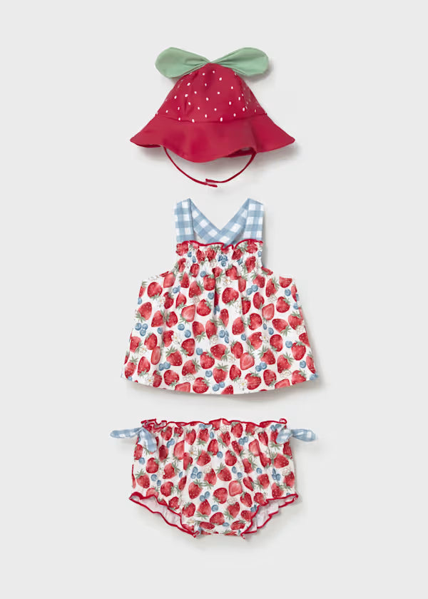 Strawberry Sunsuit Set with Hat
