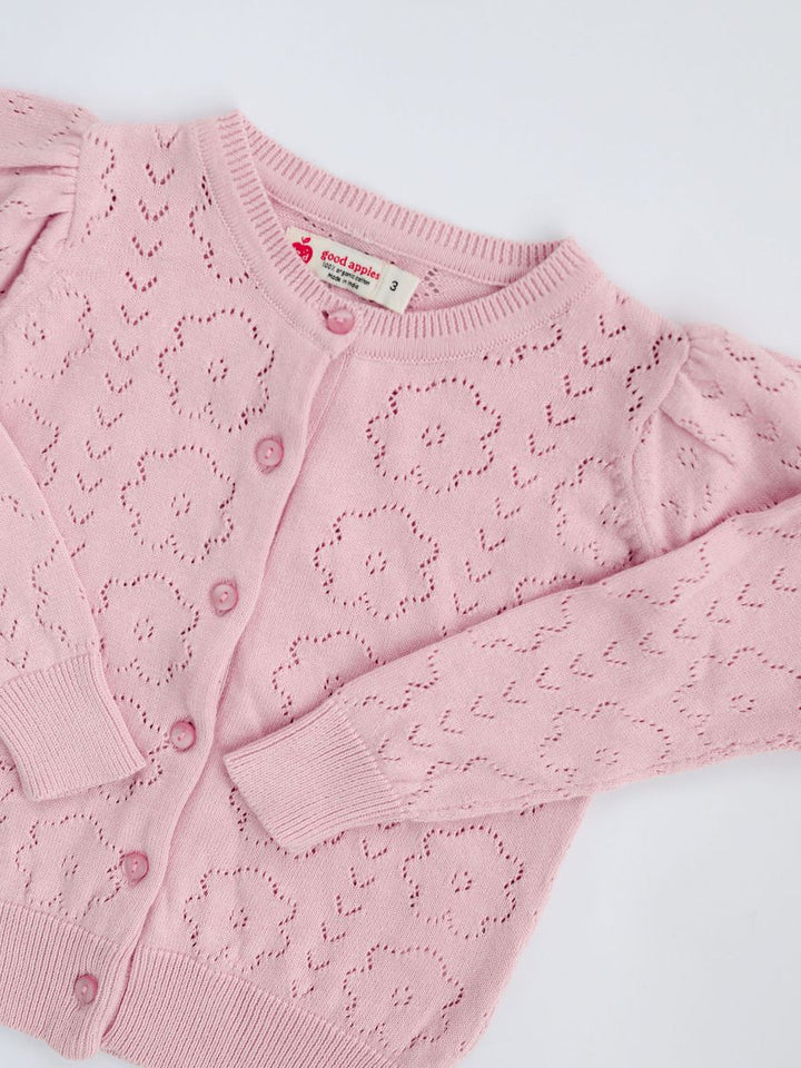 Pointelle Light Pink Floral Cardigan