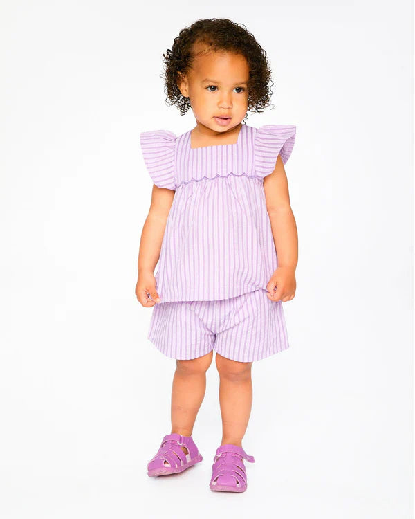 Top And Short Set Lavender Stripes