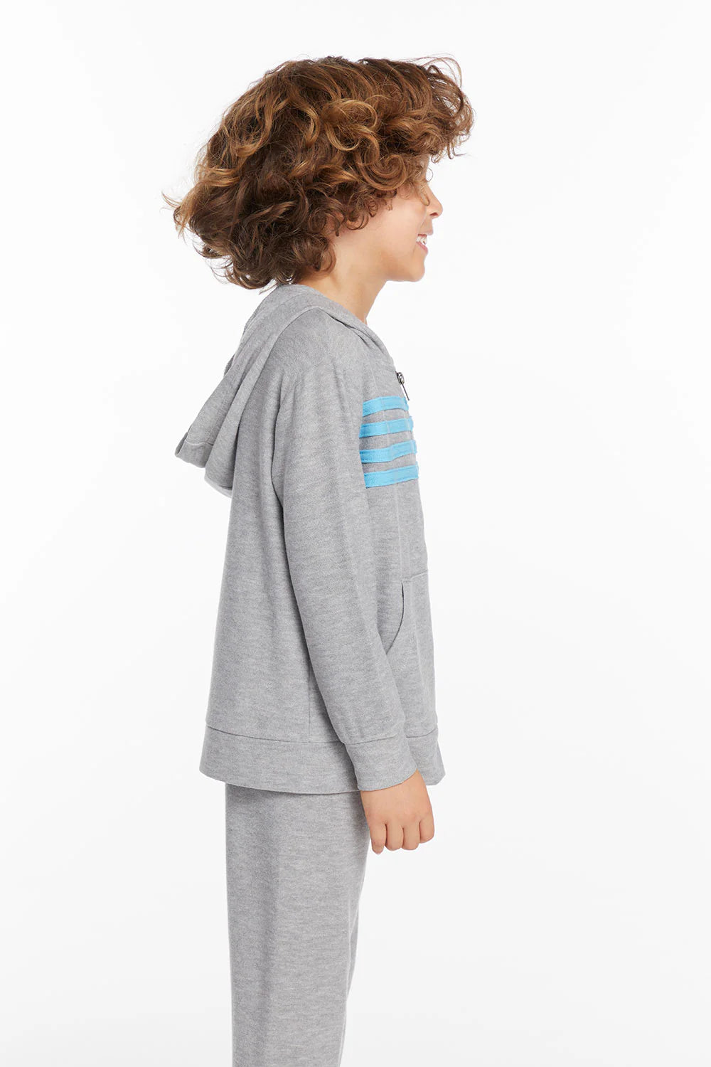 Boys Heather Grey Zip Up Hoodie with Strapping