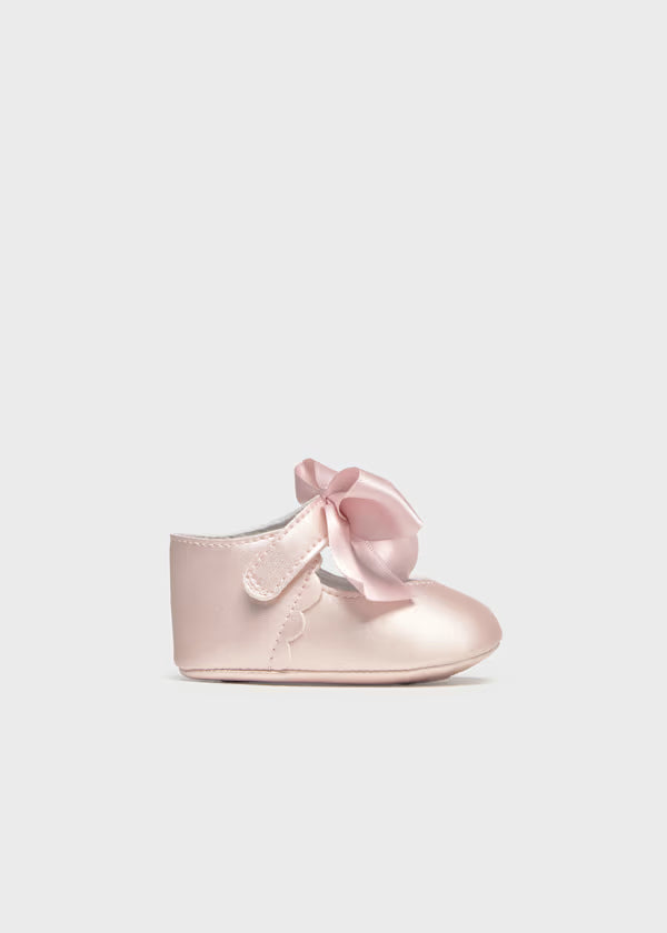 Soft Soled Pink Satin Bow Mary Janes