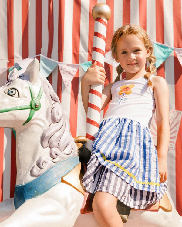Bi-Material Cotton Seersucker Dress