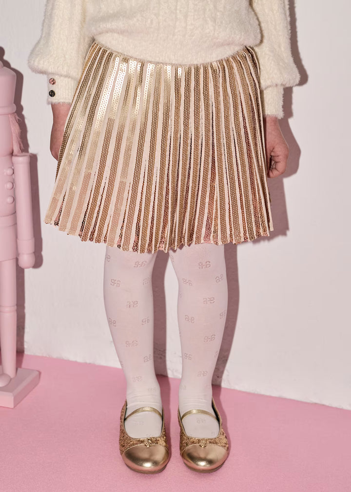 Gold Sequin Pleated Skirt