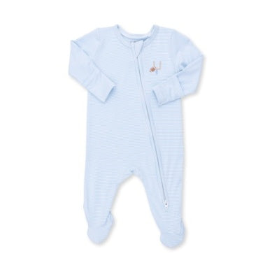 Football Blue Micro Stripe 2 Way Zipper Footie