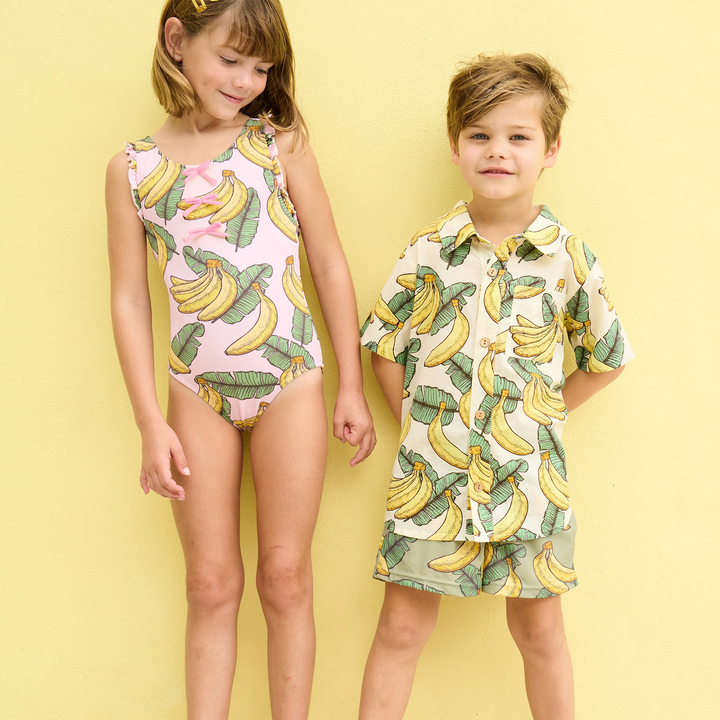 Sylvie Bow Suit Pink Banana Leaves