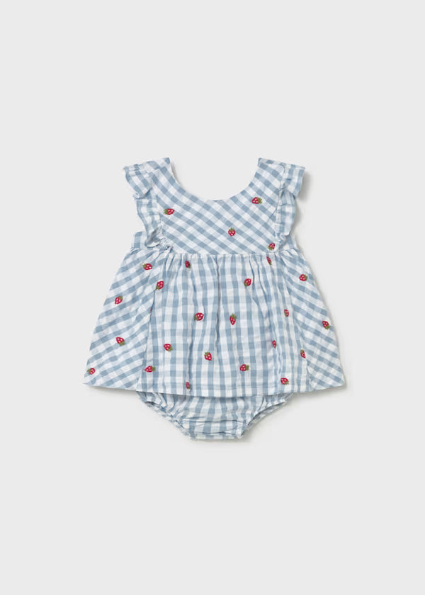Strawberry Gingham Baby Dress with bloomers