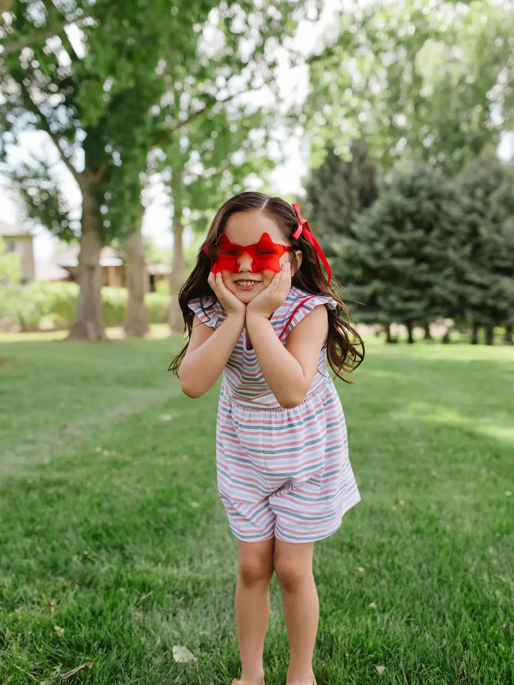 Macie Romper in Patriotic Stripe