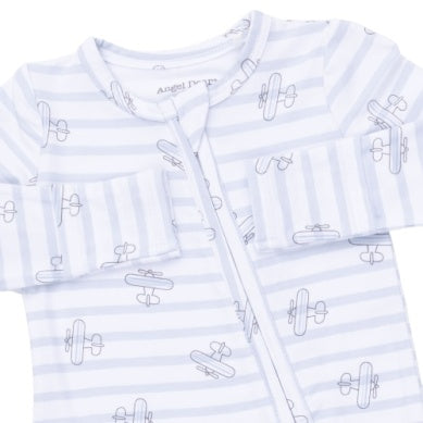 Airplane Stripe 2 Way Zipper Footie