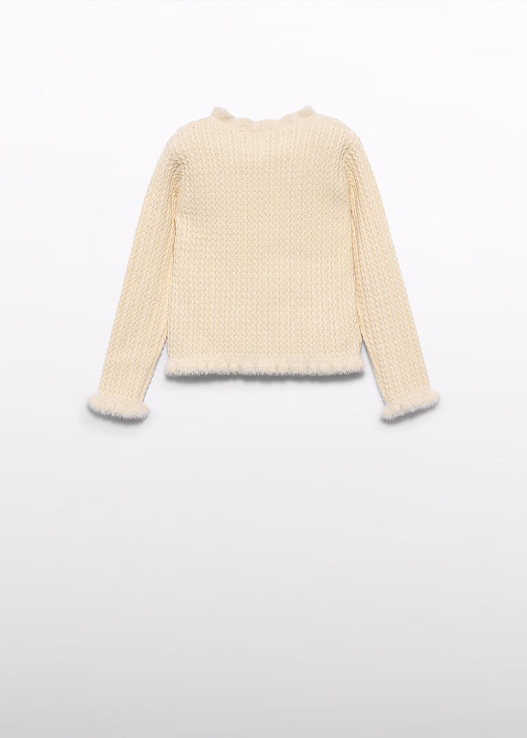 Knit Sweater With Cable Design - Cream