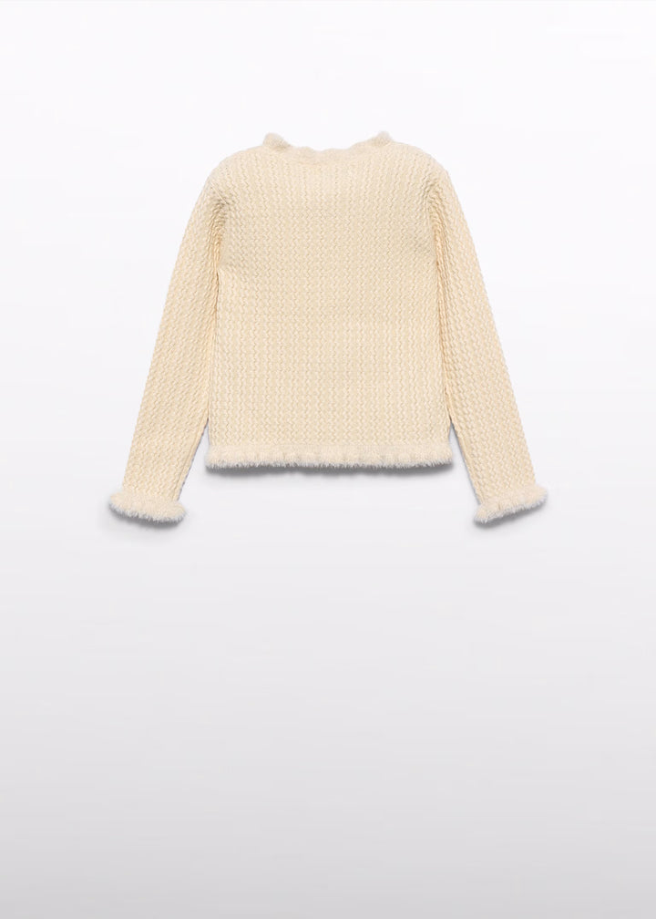 Knit Sweater With Cable Design - Cream