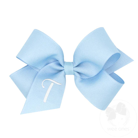 Med Monogram Bow Blue with White Initial