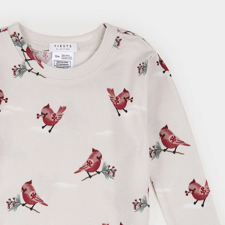 Cardinal Print on Crème Infant LunaKnit PJ Set