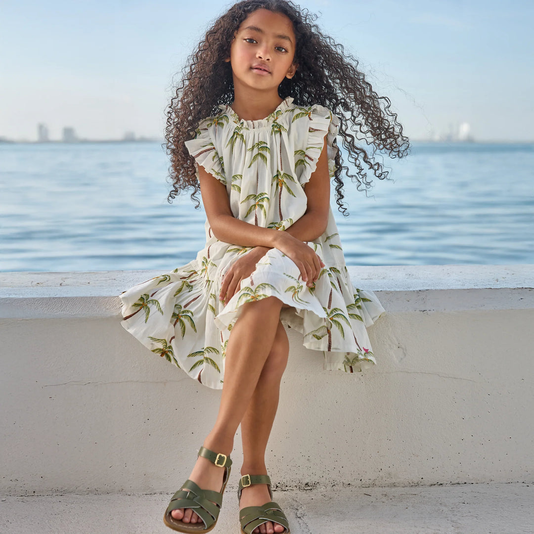 Girls Harper Dress Cream Palm Trees