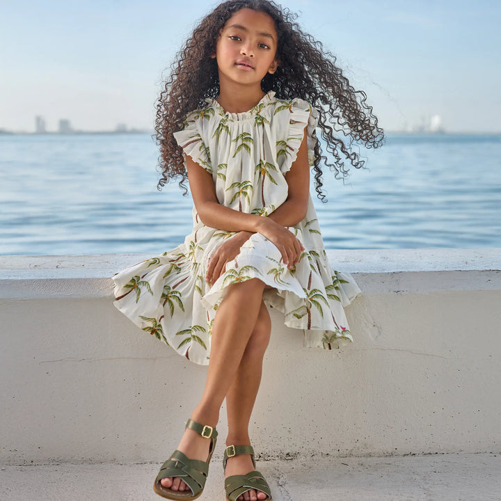 Girls Harper Dress Cream Palm Trees