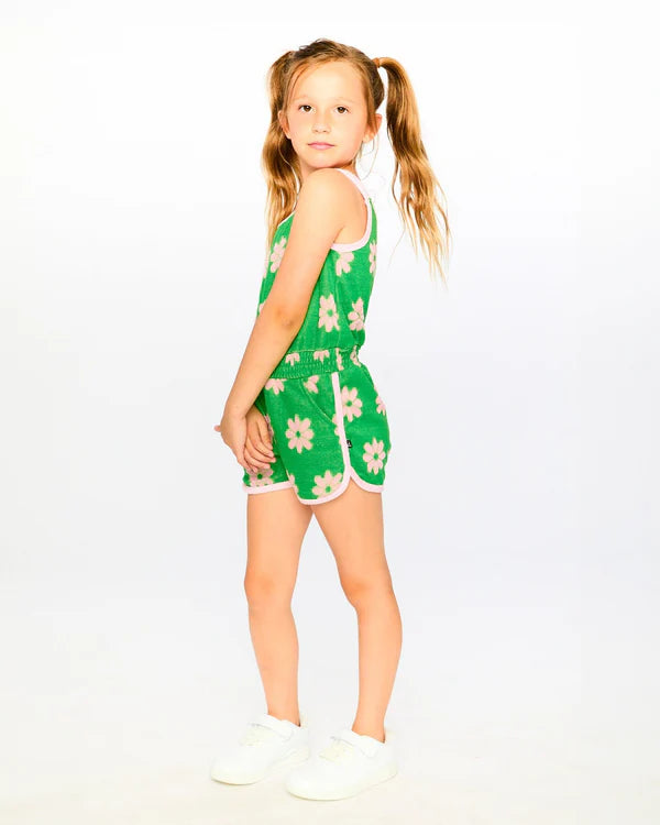 Terry Cloth Sleeveless Jumpsuit Green Printed Flowers