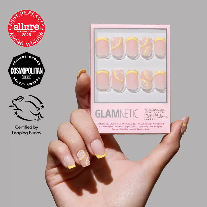Limonata Press on Nails Yellow French Tip Squoval