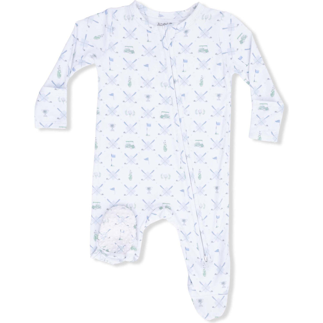 2 Way Zipper Footie, Golf Trellis Blue