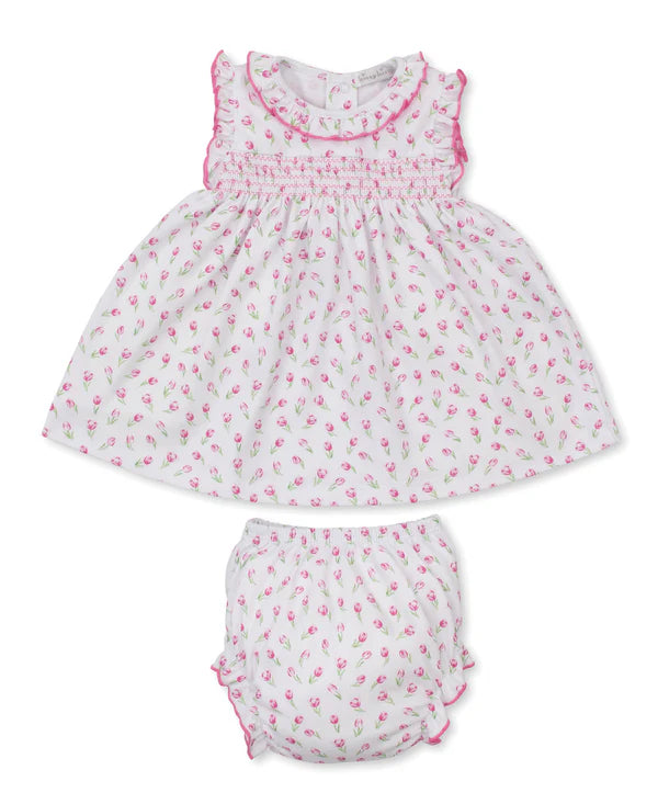 Tulip Blossoms White Smocked Dress Set