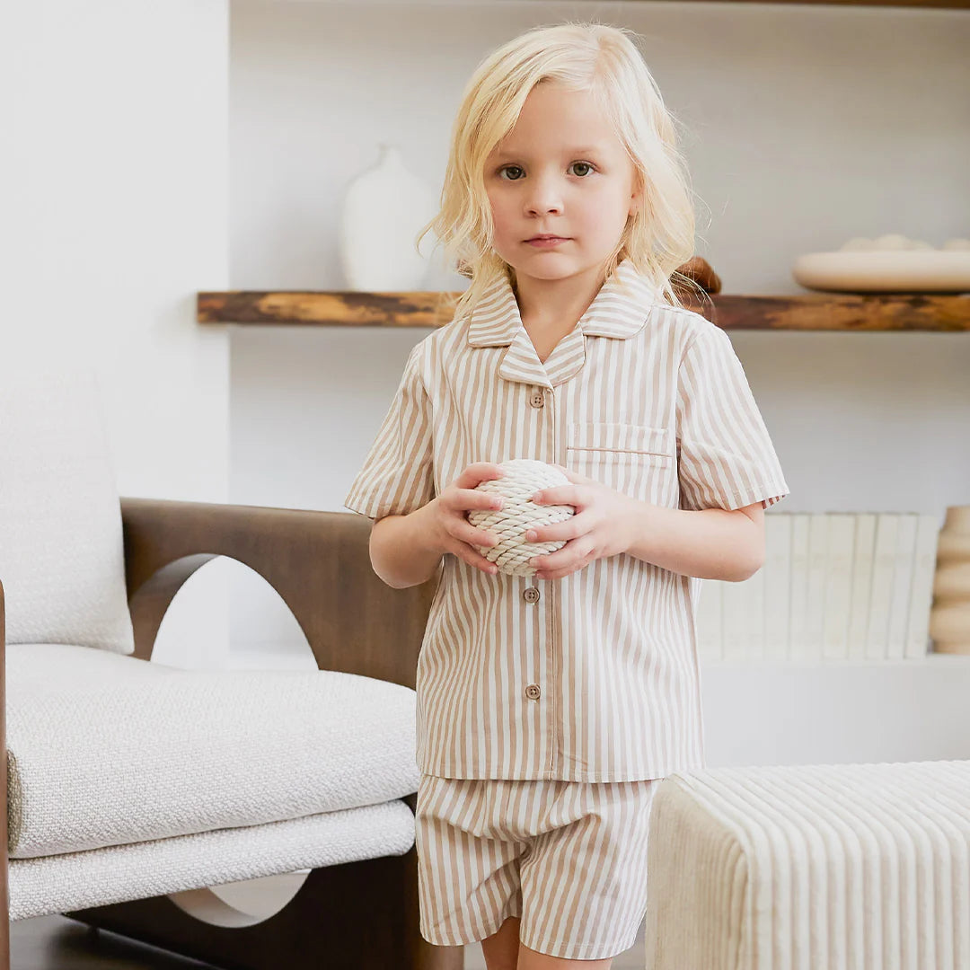 Taupe Striped Poplin Sleep Set