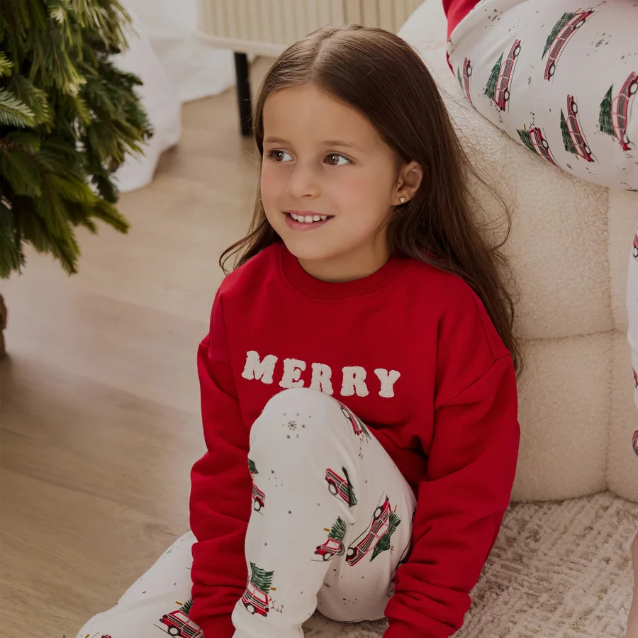 Merry in Chenil on Scarlet Fleece Sweatshirt