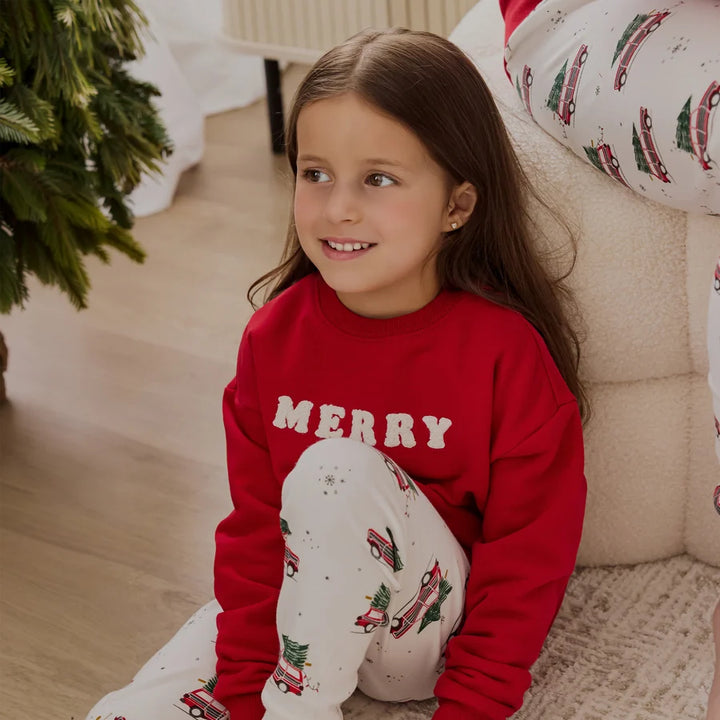 Merry in Chenil on Scarlet Fleece Sweatshirt
