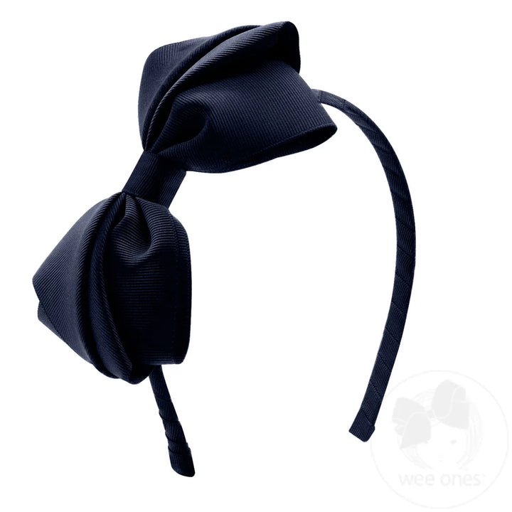 Mini King Pleated Grosgrain Hair Bow Headband