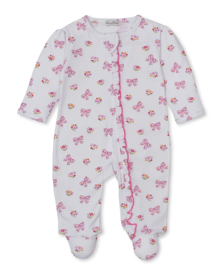 Blossoming Bows Print Smocked Footie