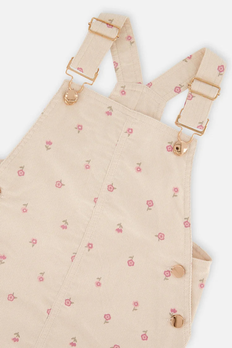 Corduroy Overall Dress Beige Floral