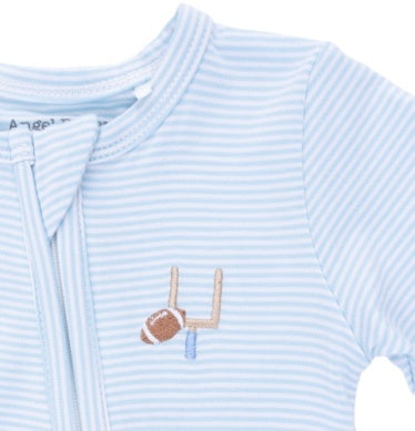 Football Blue Micro Stripe 2 Way Zipper Footie