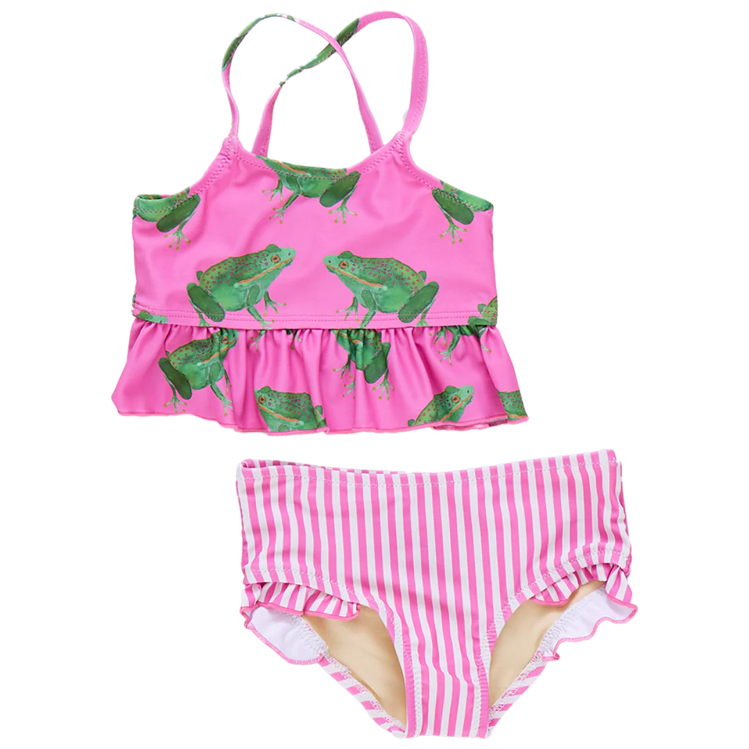 Girls Joy Tankini - Magenta Pink Frogs