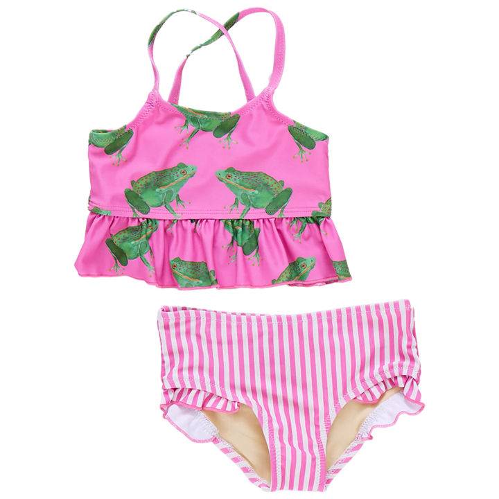 Girls Joy Tankini - Magenta Pink Frogs